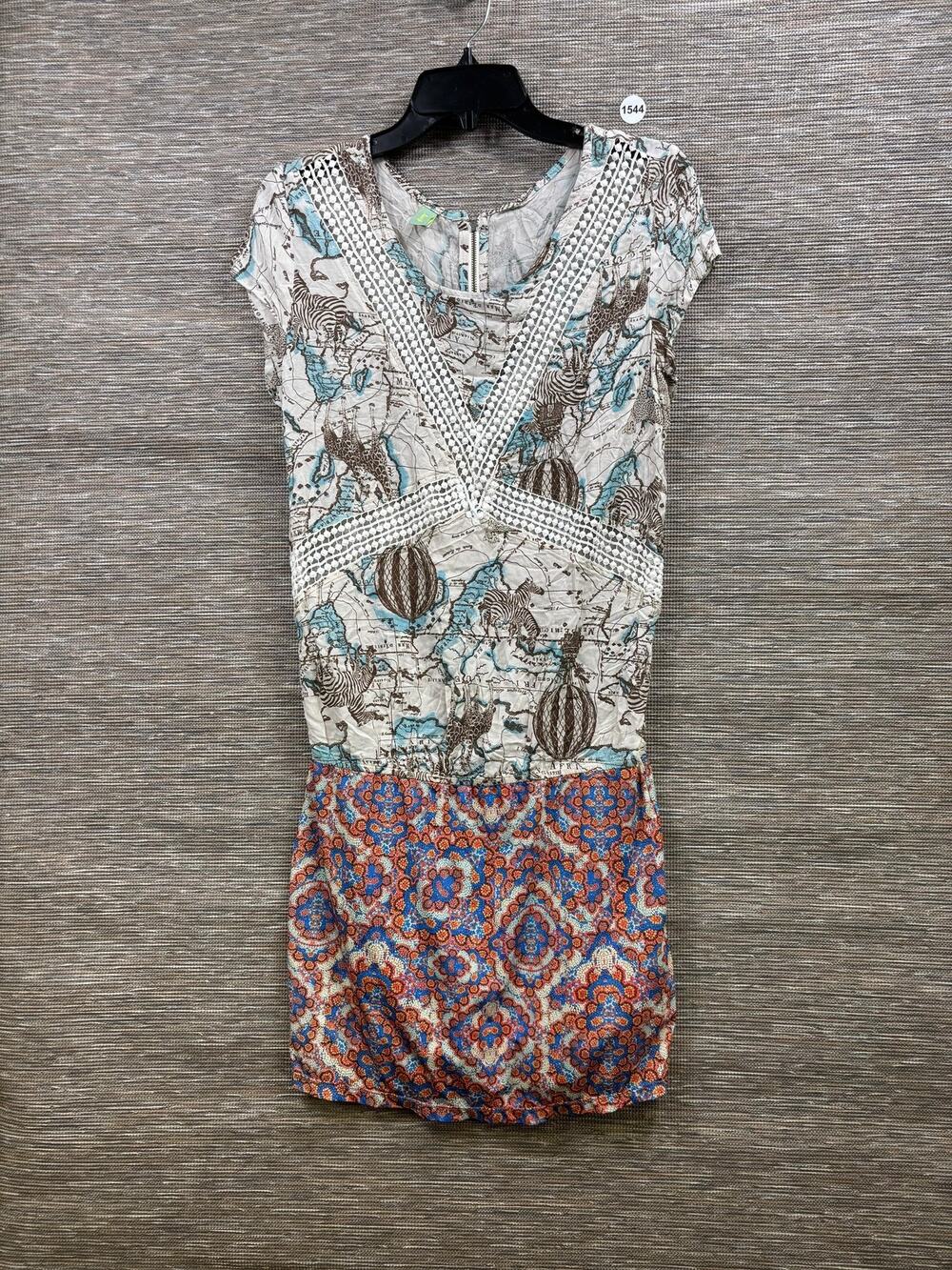 Maaji Safari Animal Print Shift Dress Womens Size M Multicolor Travel Crochet